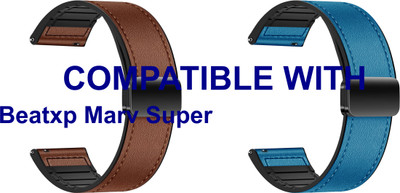ACM WSM28P22BRBL3146 Pack of 2 Watch Strap Leather Magnetic Silicone 22mm for Beatxp Marv Super Smartwatch (Brown/Blue) Smart Watch Strap(Mullti Color)