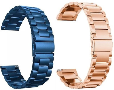 KHR 22MM Heavy Metal Chain Lock Strap with Secure Lock Techonology Silver Rose Gold Smart Watch Strap(Blue, Gold)