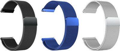 ACM Pack of 3 Watch Strap Magnetic for Pebble Pace Pro (Black/Blue/Silver) Smart Watch Strap(Mullti Color)