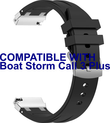 ACM Watch Strap Metal Hook Silicone for Boat Storm Call 3 Plus Smartwatch Black Smart Watch Strap(Black)
