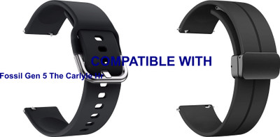 ACM WSM819B22BKBK1052 Pack of 2 Watch Strap Silicone & Magnetic Clasp 22mm for Fossil Gen 5 The Carlyle Hr Smartwatch (Black) Smart Watch Strap(Mullti Color)