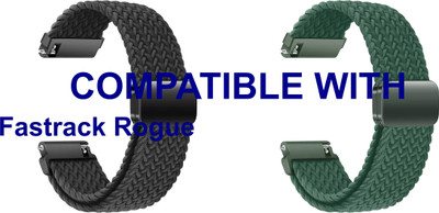 ACM WSM26N22BKGR3640 Pack of 2 Watch Strap Woven Braided Magnetic 22mm for Fastrack Rogue Smartwatch (Black/Green) Smart Watch Strap(Mullti Color)