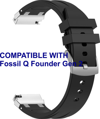 ACM WSM36X22BK1061 Watch Strap Metal Hook Silicone 22mm for Fossil Q Founder Gen 2 Smartwatch Black Smart Watch Strap(Black)