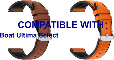 ACM WSM33U22BROR3583 Pack of 2 Watch Strap Leather Silicone 22mm for Boat Ultima Select Smartwatch (Brown/Orange) Smart Watch Strap(Mullti Color)