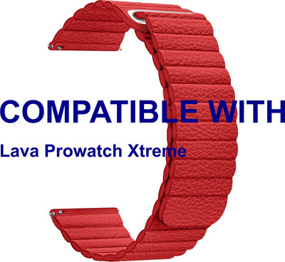 ACM WSM10L22RD3895 Leather Watch Strap Belt 22mm for New Lava Prowatch Xtreme Smartwatch Red Smart Watch Strap(Red)