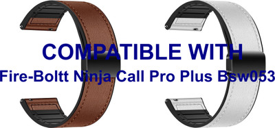 ACM WSM28P20BRWT2950 Pack of 2 Watch Strap Leather Magnetic Silicone 20mm for |Fire-Boltt Ninja Call Pro Plus Bsw053 Smartwatch (Brown/White) Smart Watch Strap(Mullti Color)