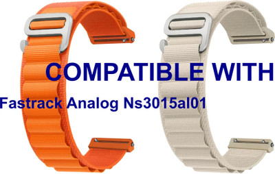 ACM WSM17E22ORWT4047 Pack of 2 Watch Strap Nylon Hook Belt 22mm for Fastrack Analog Ns3015al01 (Orange/White) Smart Band Strap(Mullti Color)
