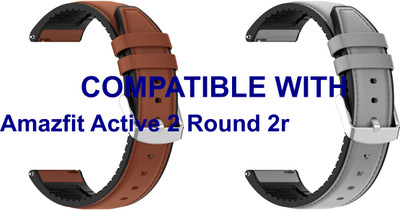 ACM WSM33U20BRGY3908 Pack of 2 Watch Strap Leather Silicone Belt 20mm for Amazfit Active 2 Round 2r Smartwatch (Brown/Grey) Smart Watch Strap(Mullti Color)