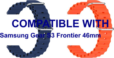 ACM WSM18F22DBLOR1202 Pack of 2 Watch Strap Silicone Smart 22mm for Samsung Gear S3 Frontier 46mm Smartwatch (Dark Blue/Orange) Smart Watch Strap(Mullti Color)