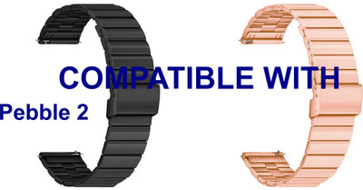 ACM WSM20H22BKRSG1171 Pack of 2 Watch Strap Adjustable Steel 22mm for Pebble 2 Smartwatch (Black/Rose Gold Pink) Smart Watch Strap(Mullti Color)