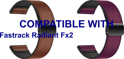 ACM WSM28P22BRPU3673 Pack of 2 Watch Strap Leather Magnetic Silicone 22mm for Fastrack Radiant Fx2 Smartwatch (Brown/Purple) Smart Watch Strap(Mullti Color)