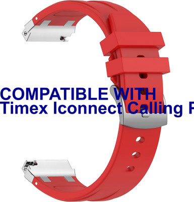 ACM Watch Strap Metal Hook Silicone for Timex Iconnect Calling Plus Smartwatch Red Smart Watch Strap(Red)