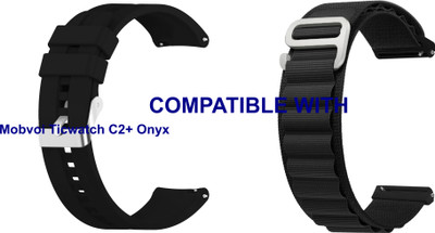 ACM WSM1517B20BKBK1144 Pack of 2 Watch Strap Silicone & Nylon 20mm for Mobvoi Ticwatch C2+ Onyx Smartwatch (Black) Smart Watch Strap(Mullti Color)