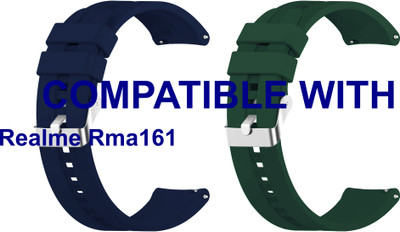 ACM WSM15C20DBLGR1177 Pack of 2 Watch Strap Silicone Hook 20mm for Realme Rma161 Smartwatch (Dark Blue/Green) Smart Watch Strap(Mullti Color)