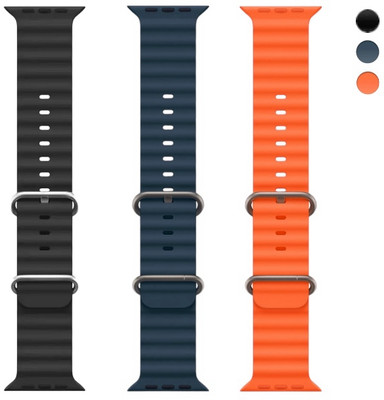 onefit Premium Ocean Loop Strap Watch Band for Apple Watch 42mm/44mm/45mm/49mm (Only Ocean Loop, Watch NOT Included) (PACK OF 3) Smart Watch Strap(Black, Blue, Orange)