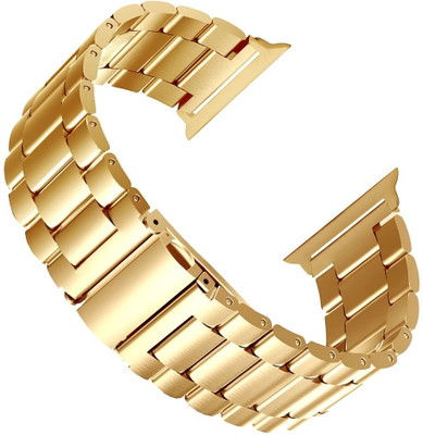 PunnkFunnk Stainless Steel Metal Chain Folding Metal Claps Classic Buckle Wrist Watch Strap, 42mm Smart Watch Strap(Gold)