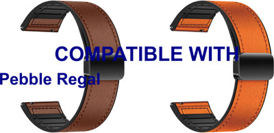 ACM WSM28P22BROR3899 Pack of 2 Watch Strap Leather Magnetic Silicone Belt 22mm for Pebble Regal Smartwatch (Brown/Orange) Smart Watch Strap(Mullti Color)