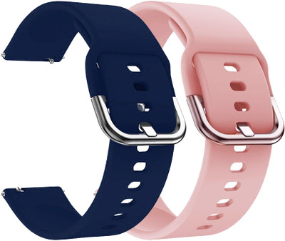 AOnes Pack of 2 Silicone Belt Watch Strap with Metal Buckle Compatible for Fastrack Limitless Xr1 Smart Watch Strap(Blue, Pink)