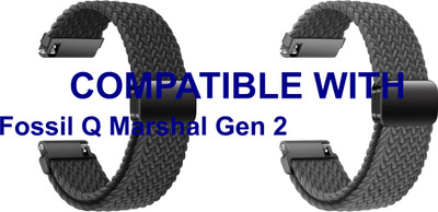 ACM WSM26N22BKGY1064 Pack of 2 Watch Strap Woven Braided Magnetic 22mm for Fossil Q Marshal Gen 2 Smartwatch (Black/Grey) Smart Watch Strap(Mullti Color)
