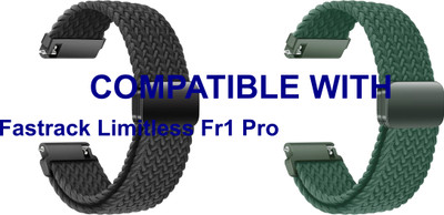 ACM WSM26N22BKGR3928 Pack of 2 Watch Strap Woven Braided Magnetic Belt 22mm for Fastrack Limitless Fr1 Pro Smartwatch (Black/Green) Smart Watch Strap(Mullti Color)