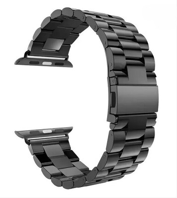 FORTUNATE Stainless Steel Metal Chain Butterfly Closure Lock with Folding Metal Claps Classic Buckle Wrist Watch Strap, 42mm/44mm for watch Series 1/ Series 2/ Series 3/ Series 4/ Series 5 Smart Watch Strap(Black)
