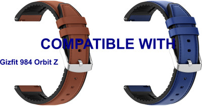 ACM WSM33U22BRBL5021 Pack of 2 Watch Strap Leather Silicone Belt 22mm for Gizfit 984 Orbit Z Smartwatch (Brown/Blue) Smart Watch Strap(Mullti Color)