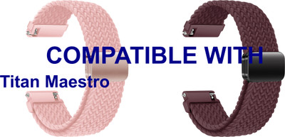 ACM WSM26N22PKPU3711 Pack of 2 Watch Strap Woven Braided Magnetic 22mm for Titan Maestro Smartwatch (Pink/Purple) Smart Watch Strap(Mullti Color)