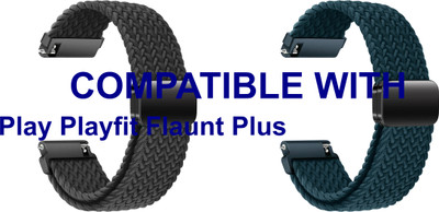 ACM WSM26N22BKTU3560 Pack of 2 Watch Strap Woven Braided Magnetic 22mm for Play Playfit Flaunt Plus Smartwatch (Black/Turquoise) Smart Watch Strap(Mullti Color)