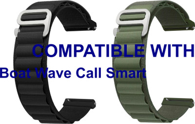 ACM WSM17E22BKGR3890 Pack of 2 Watch Strap Nylon Hook Belt 22mm for Boat Wave Call Smart Smartwatch (Black/Green) Smart Watch Strap(Mullti Color)