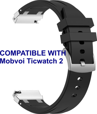 ACM WSM36X20BK1324 Watch Strap Metal Hook Silicone 20mm for Mobvoi Ticwatch 2 Smartwatch Black Smart Watch Strap(Black)