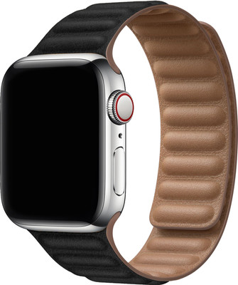 DailyObjects Black Lightweight Poppy Leather Link Watchband/Straps Compatible With Apple Watchband 42 mm/44 mm/45 mm/49 mm | Premium Flexible Slim Fit, Sporty Adjustable Strap with Magnetic Closure Watchband For Apple Ultra iWatch Series SE 8 7 6 5 4 3 2 1 (Smartwatch Not Included) Smart Watch Strap
