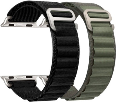 DARKFIT Alpine Loop Nylon Bands/Straps Compatible with Watch 49mm 45mm 44mm 42mm Men & Women, Adjustable Strap with Metal G-Hook Premium Strap for iWatch Ultra Series SE 8 7 6 5 4 3 2 1 (Only Alpine Loop Strap, Watch NOT Included) Smart Watch Strap Smart Watch Strap(Black, Green)