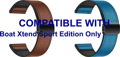 ACM WSM28P20BRBL2691 Pack of 2 Watch Strap Leather Magnetic Silicone 20mm for |Boat Xtend Sport Edition Only Smartwatch (Brown/Blue) Smart Watch Strap(Mullti Color)