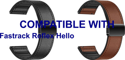 ACM WSM28P22BKBR2859 Pack of 2 Watch Strap Leather Magnetic Silicone 22mm for Fastrack Reflex Hello Smartwatch (Black/Brown) Smart Watch Strap(Mullti Color)