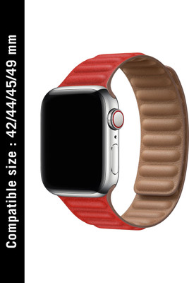 DailyObjects Lightweight Red Poppy Leather Link Wrist Watchband For 42mm/44mm/45mm/49mm | Compatible For Iwatch Series Ultra 8 7 6 5 4 3 Smart Watch Strap(Red)