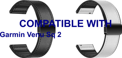 ACM WSM28P20BKWT2951 Pack of 2 Watch Strap Leather Magnetic Silicone 20mm for Garmin Venu Sq 2 Smartwatch (Black/White) Smart Watch Strap(Mullti Color)