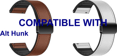 ACM WSM28P22BRWT3318 Pack of 2 Watch Strap Leather Magnetic Silicone 22mm for Alt Hunk Smartwatch (Brown/White) Smart Watch Strap(Mullti Color)