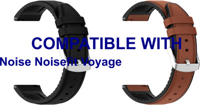 ACM WSM33U22BKBR3570 Pack of 2 Watch Strap Leather Silicone 22mm for Noise Noisefit Voyage Smartwatch (Black/Brown) Smart Watch Strap(Mullti Color)
