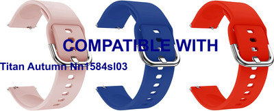 ACM WSM8H22CPKDBLRD4050 Pack of 3 Watch Strap Hook Belt 22mm for Titan Autumn Nn1584sl03 (Creame/Blue/Red) Smart Band Strap(Mullti Color)