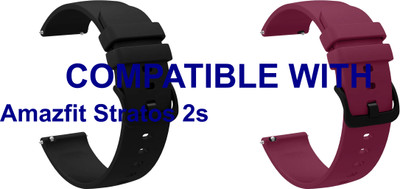 ACM WSM25M22BKPU1022 Pack of 2 Watch Strap Silicone Hook 22mm for Amazfit Stratos 2s Smartwatch (Black/Purple) Smart Watch Strap(Mullti Color)