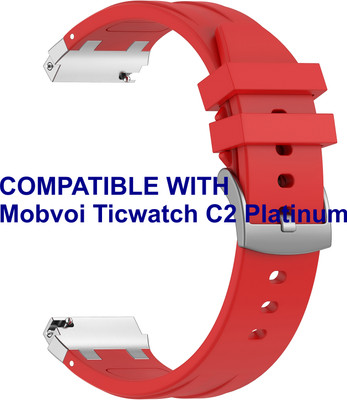 ACM WSM36X20RD1143 Watch Strap Metal Hook Silicone 20mm for Mobvoi Ticwatch C2 Platinum Smartwatch Red Smart Watch Strap(Red)