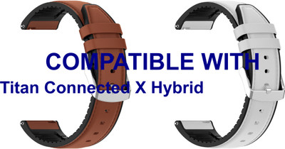 ACM WSM33U22BRWT1214 Pack of 2 Watch Strap Leather Silicone 22mm for Titan Connected X Hybrid Smartwatch (Brown/White) Smart Watch Strap(Mullti Color)