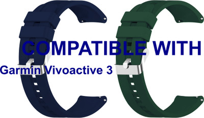ACM WSM15C20DBLGR1079 Pack of 2 Watch Strap Silicone Hook 20mm for Garmin Vivoactive 3 Smartwatch (Dark Blue/Green) Smart Watch Strap(Mullti Color)