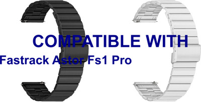ACM WSM20H22BKSL3719 Pack of 2 Watch Strap Adjustable Steel 22mm for Fastrack Astor Fs1 Pro Smartwatch (Black/Silver) Smart Watch Strap(Mullti Color)