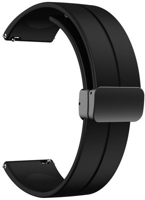 AOnes Silicone Belt Magnetic Folding Buckle for Noise Noisefit Agile 2 Buzz Smart Watch Strap(Black)
