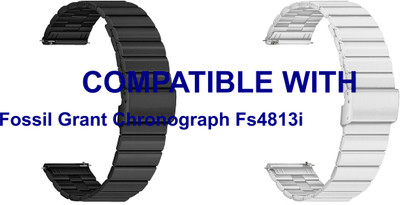 ACM WSM20H22BKSL4034 Pack of 2 Watch Strap Adjustable Steel Belt 22mm for Fossil Grant Chronograph Fs4813i (Black/Silver) Smart Band Strap(Mullti Color)