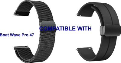 ACM WSM419B20BKBK2542 Pack of 2 Watch Strap Metal & Silicone Magnetic Clasp 20mm for Boat Wave Pro 47 Smartwatch (Black) Smart Watch Strap(Mullti Color)