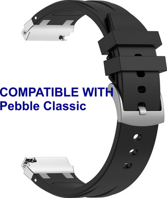 ACM WSM36X22BK1172 Watch Strap Metal Hook Silicone 22mm for Pebble Classic Smartwatch Black Smart Watch Strap(Black)