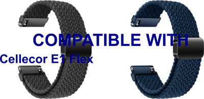 ACM WSM26N22BKBL3751 Pack of 2 Watch Strap Woven Braided Magnetic 22mm for Cellecor E1 Flex Smartwatch (Black/Blue) Smart Watch Strap(Mullti Color)
