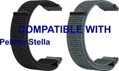 ACM WSM3V22BKGY3900 Pack of 2 Watch Strap Nylon Loop Belt 22mm for |Pebble Stella Smartwatch (Black/Grey) Smart Watch Strap(Mullti Color)